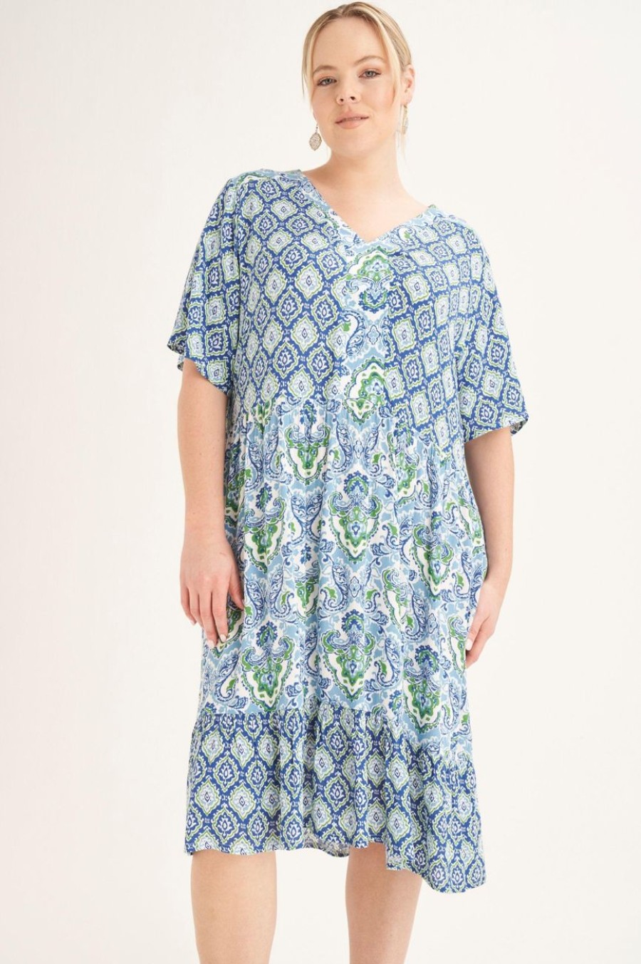 Clothing MILADYS | Mosaic Print Peasant Dress Multi