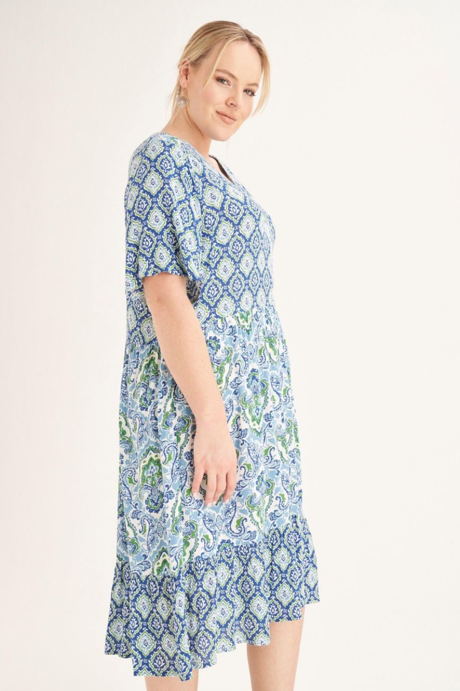 Clothing MILADYS | Mosaic Print Peasant Dress Multi