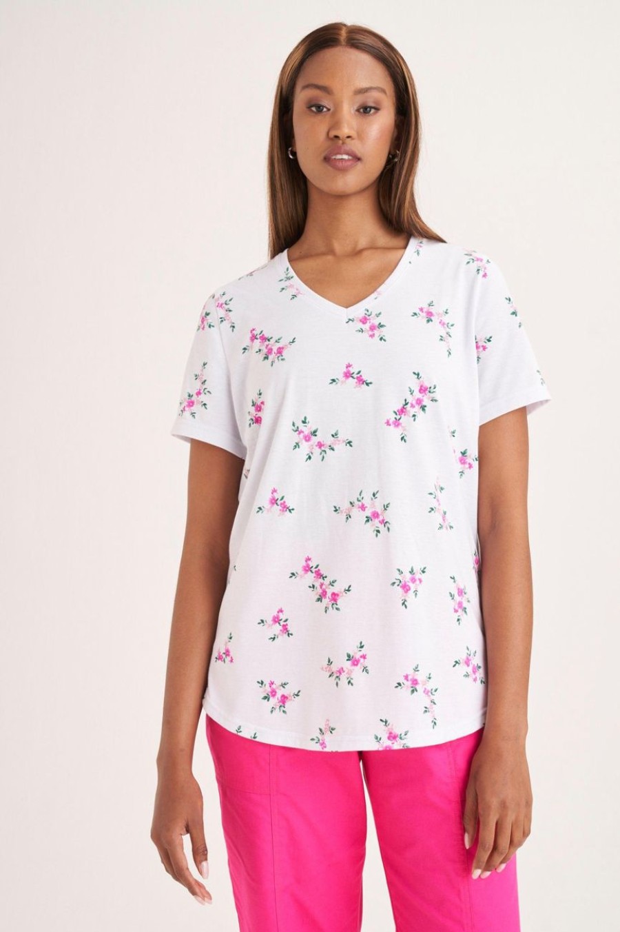 Clothing MILADYS | White Floral Print Tee Multi