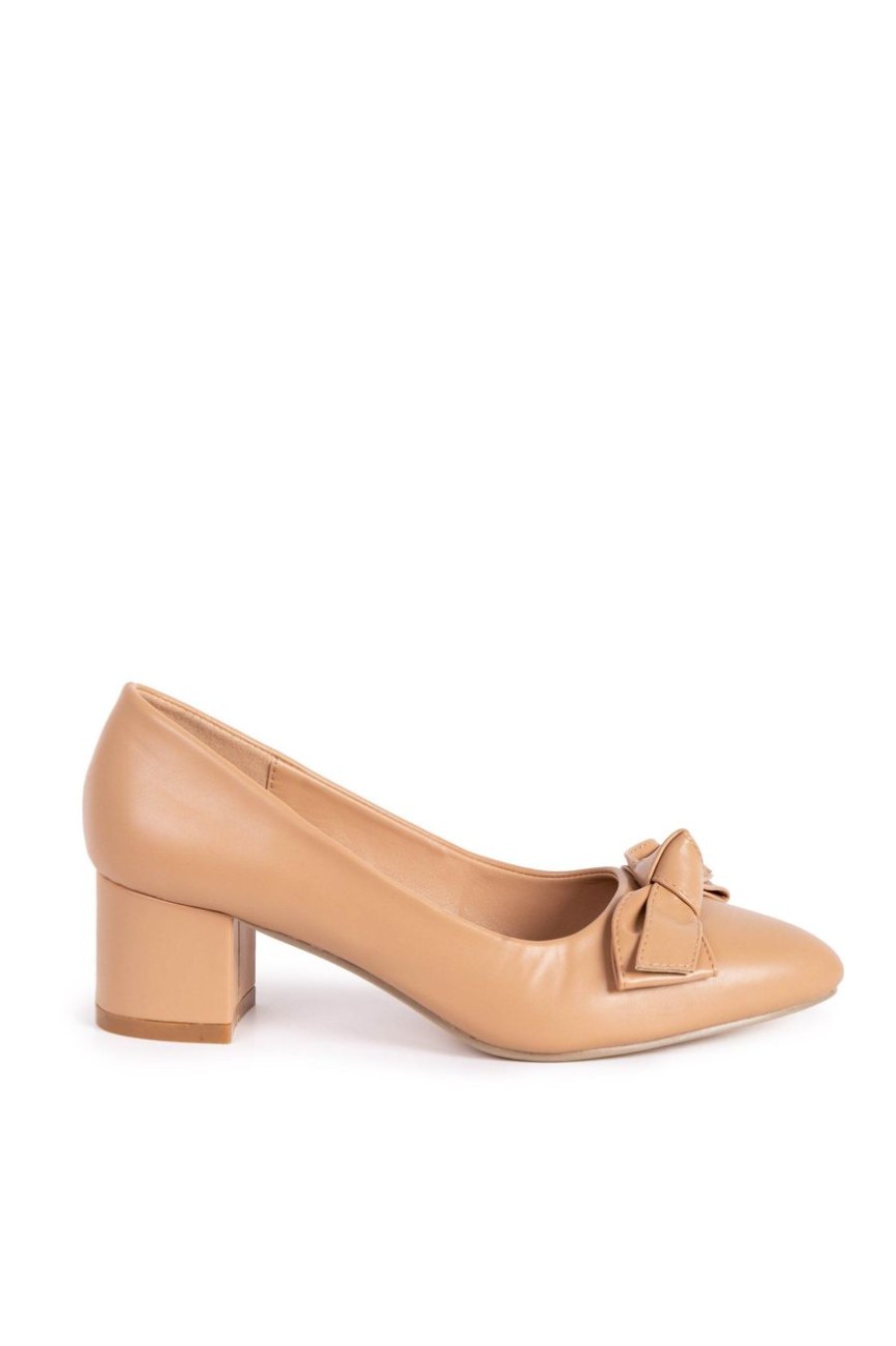 Shoes MILADYS | Block Heel With Bow Trim Tan