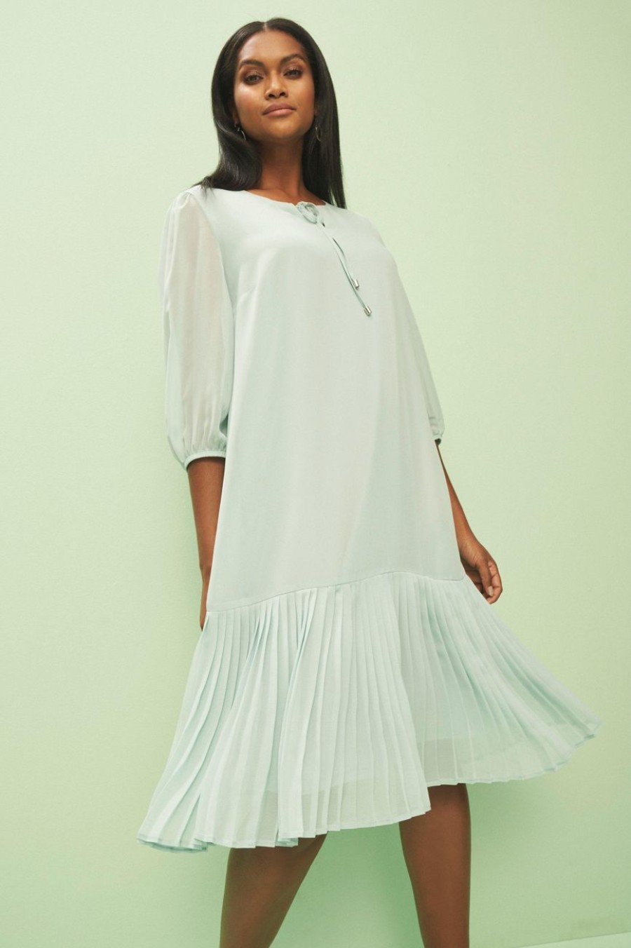 Clothing MILADYS | Pleated Shift Dress Sage