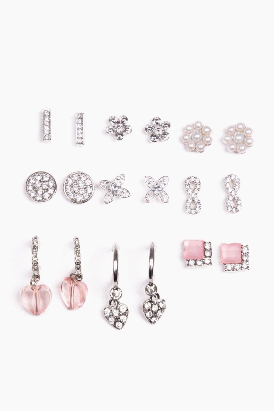 Accessories MILADYS | 9 Pack Earrings Pink Silver