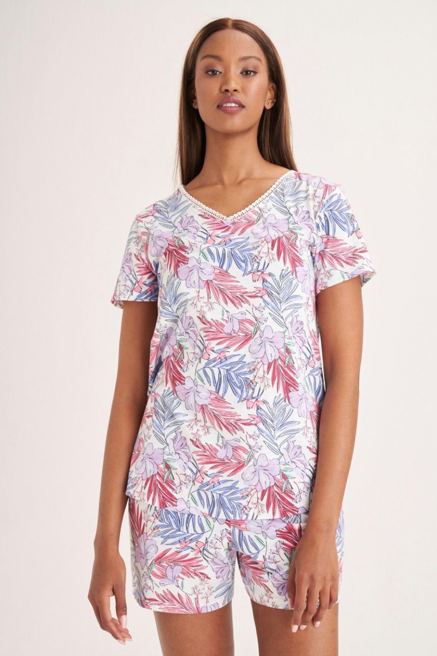 Clothing MILADYS | Tropical Print Sleep Set Winter White