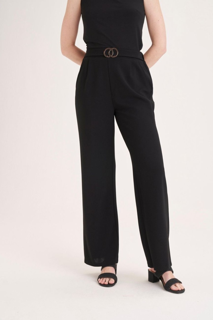 Clothing MILADYS | Wide Leg Pants With Buckle Black