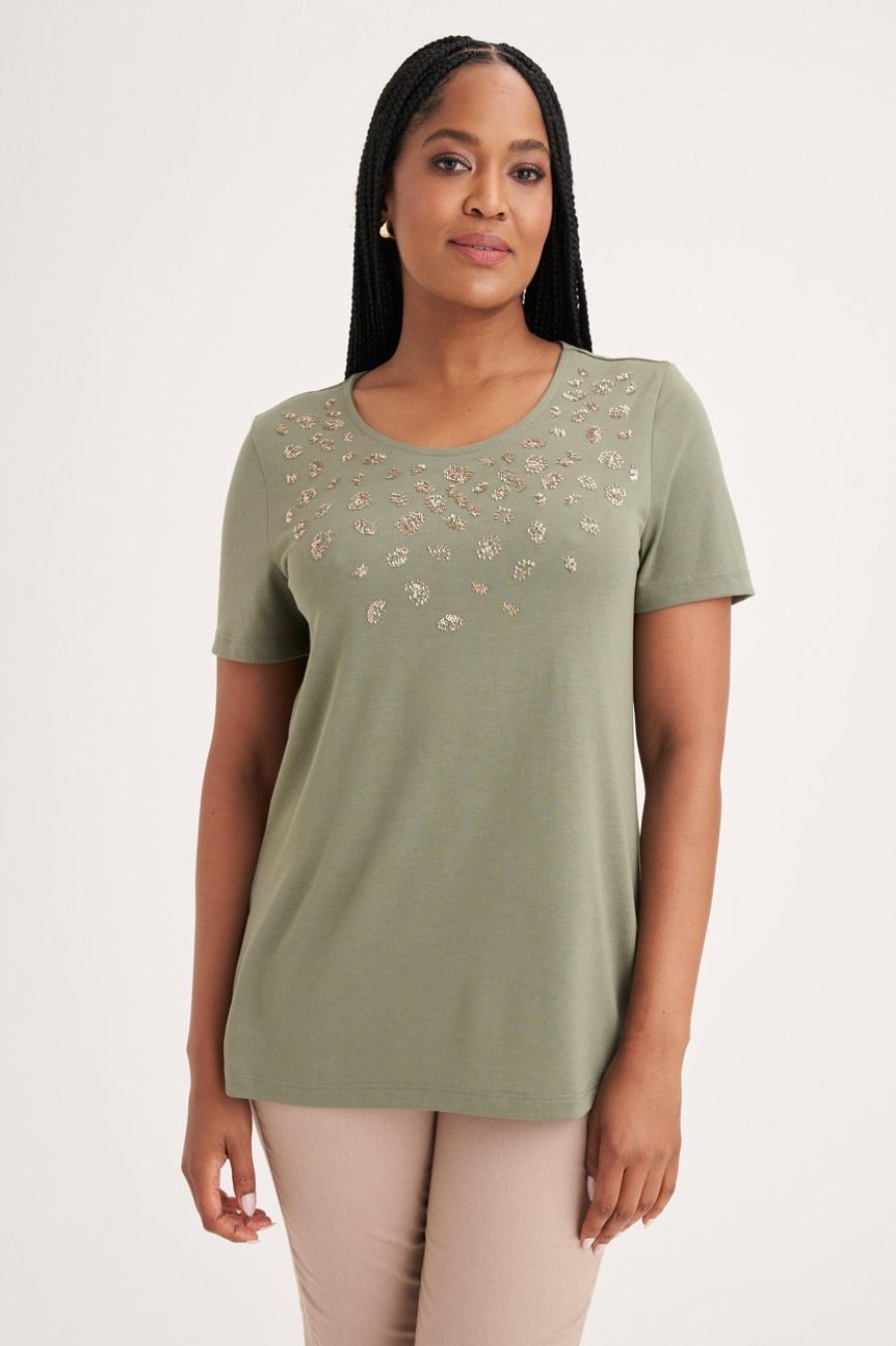 Clothing MILADYS | Sequins Embellished T-Shirt Fatigue