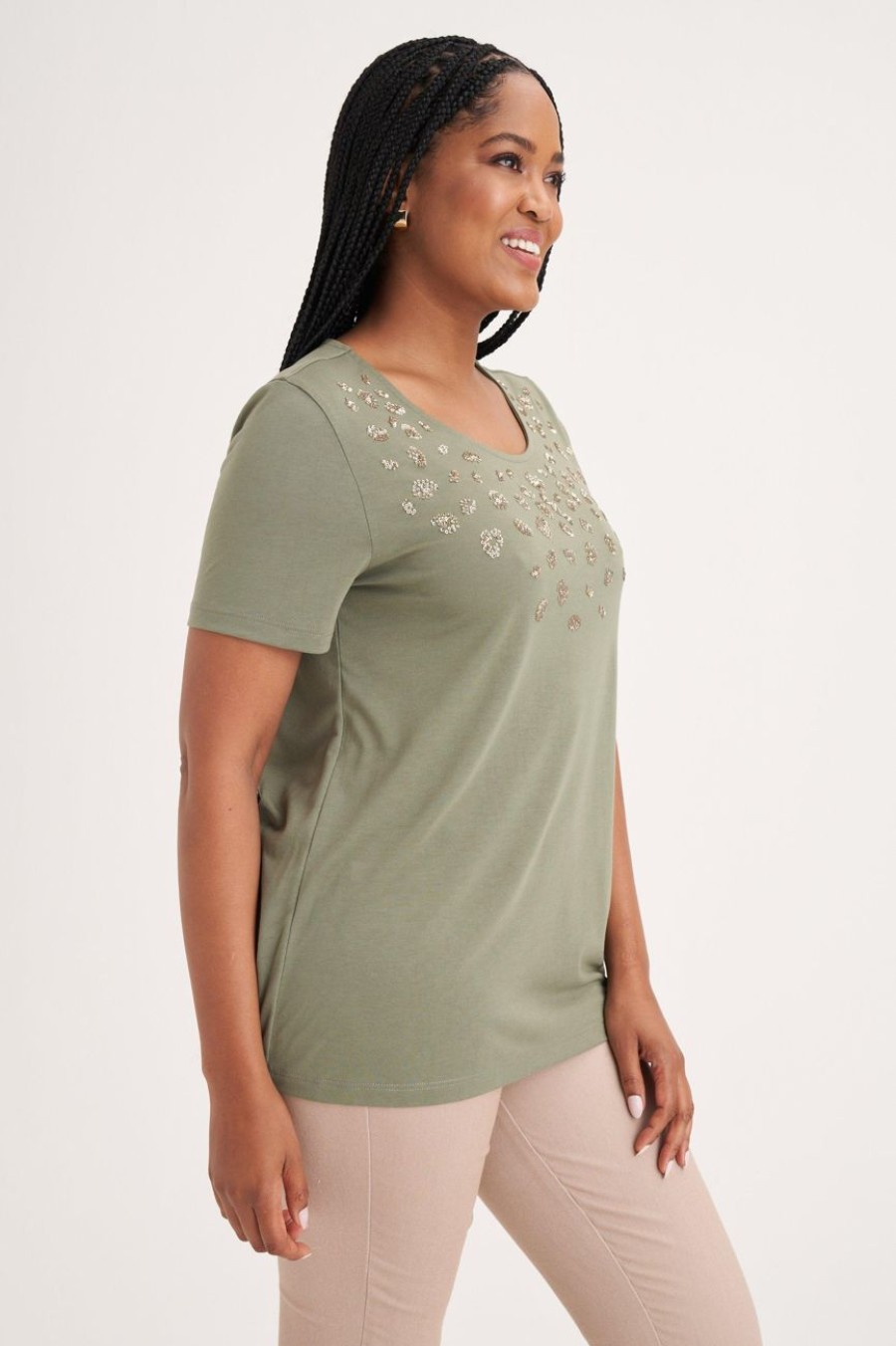 Clothing MILADYS | Sequins Embellished T-Shirt Fatigue