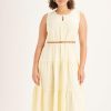 Clothing MILADYS | Linen Tiered A-Line Dress Lemon