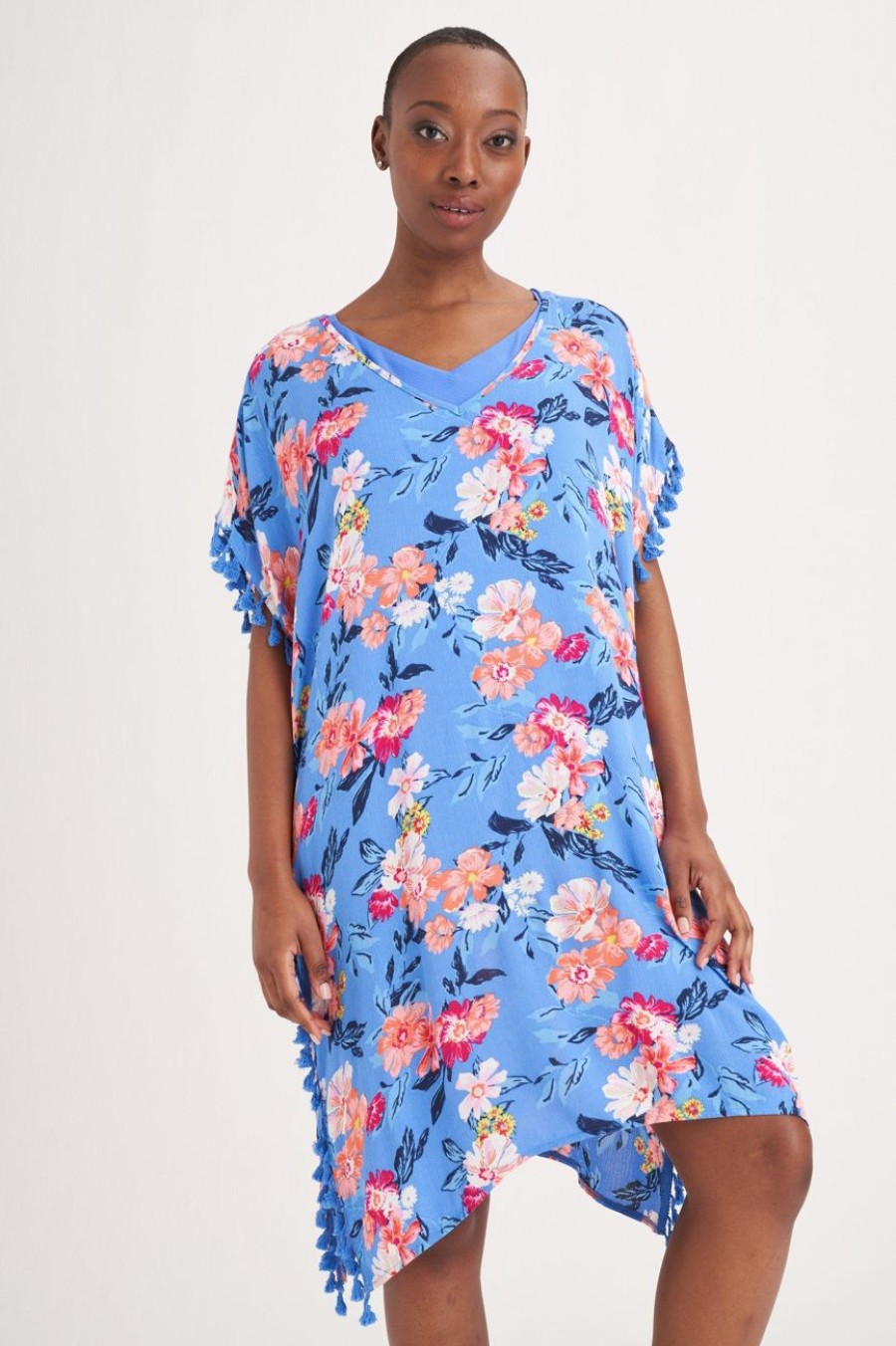 Clothing MILADYS | Floral Kaftan Swim Cover Up Airforce Blue