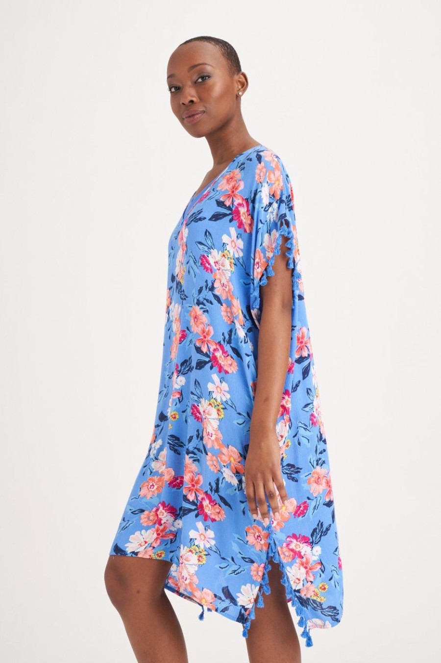 Clothing MILADYS | Floral Kaftan Swim Cover Up Airforce Blue