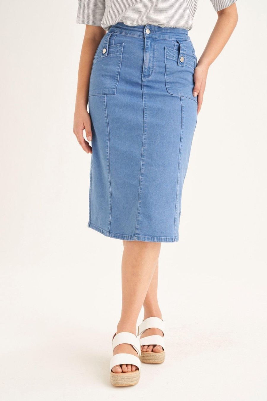 Clothing MILADYS | A-Line Denim Skirt Sea Blue