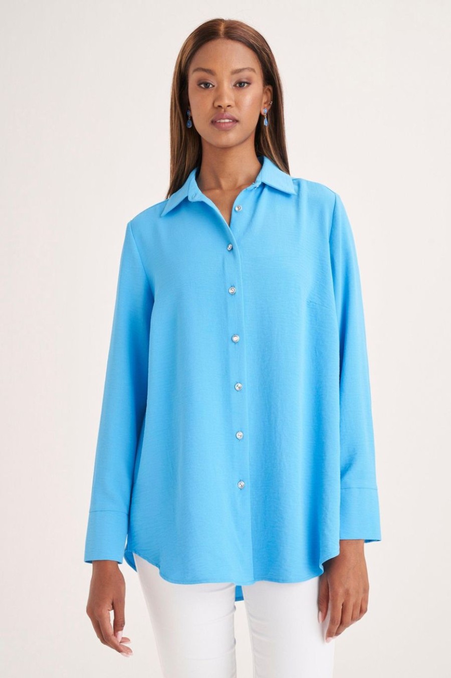 Clothing MILADYS | Textured Shirt Blue Sea Blue