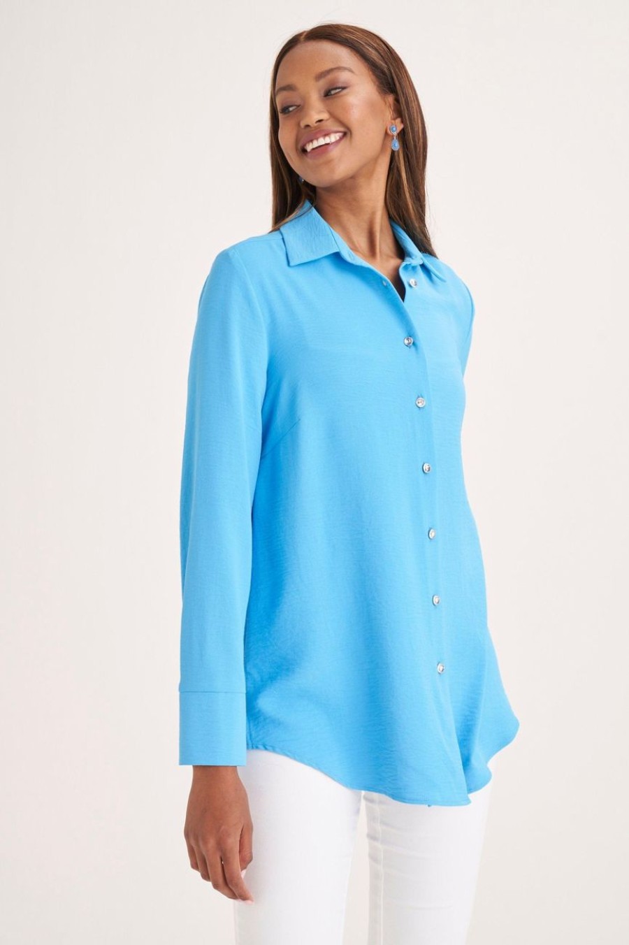 Clothing MILADYS | Textured Shirt Blue Sea Blue