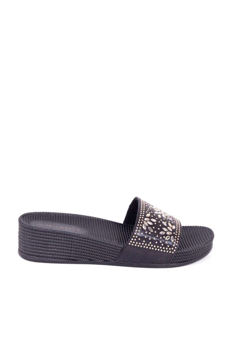 Shoes MILADYS | Embellished Slip On Sandal Black