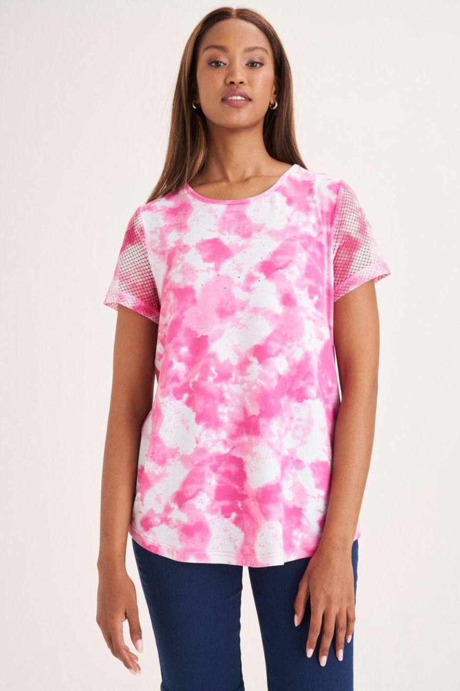 Clothing MILADYS | Tie Dye Print Mesh T-Shirt Baby Pink