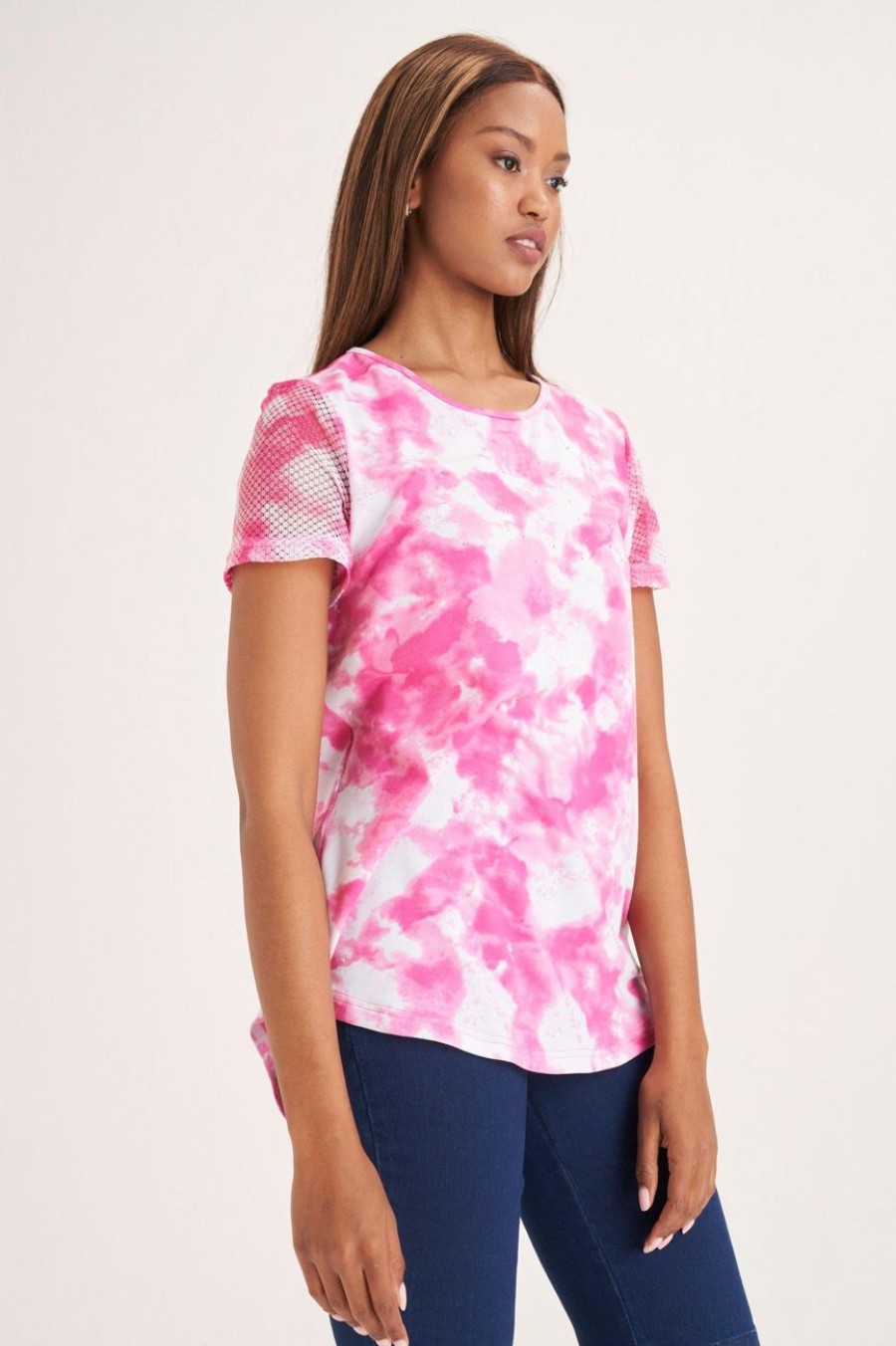 Clothing MILADYS | Tie Dye Print Mesh T-Shirt Baby Pink