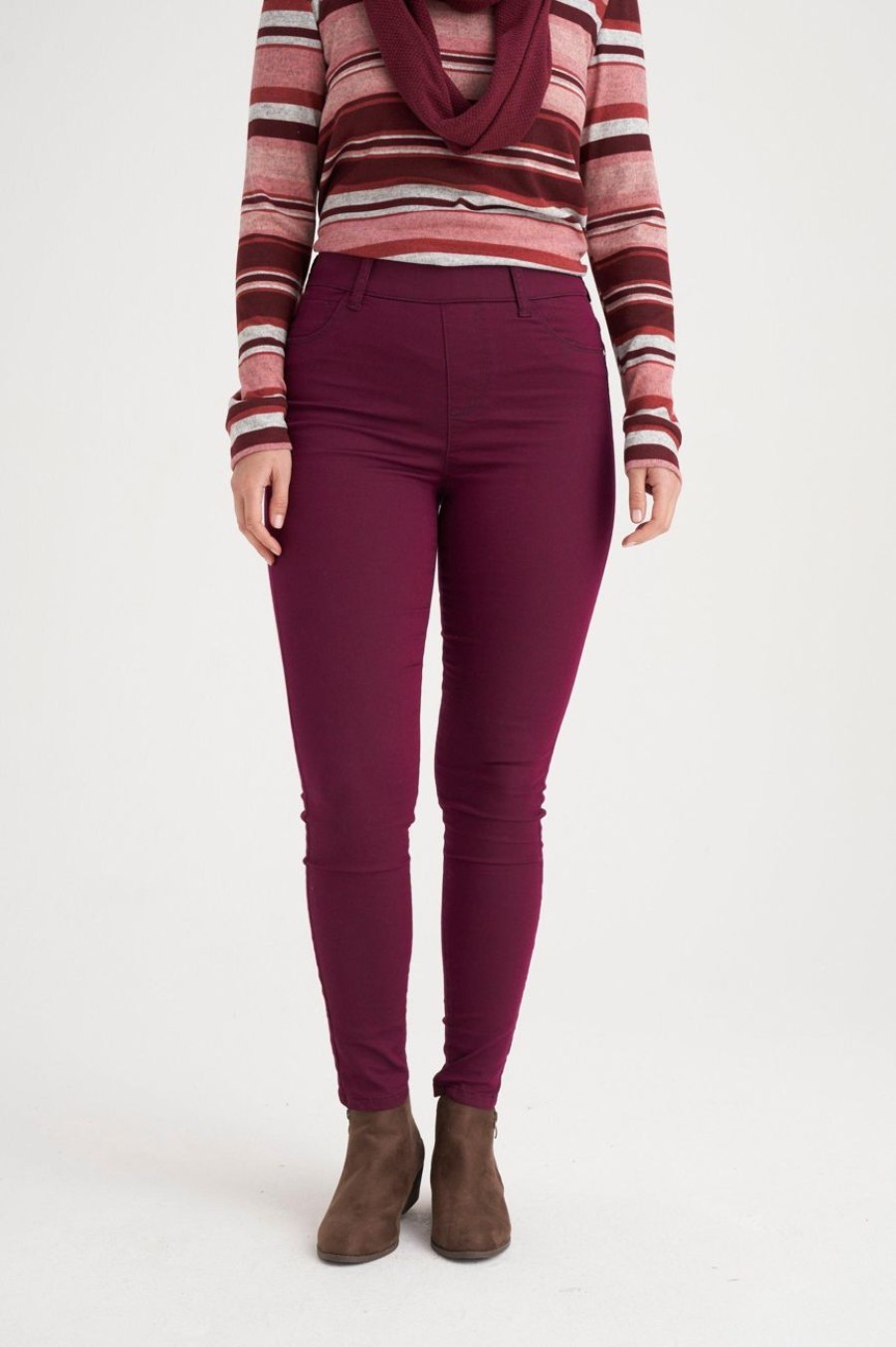 Clothing MILADYS | Pull On Slim Leg Twill Jeggings Berry Plum