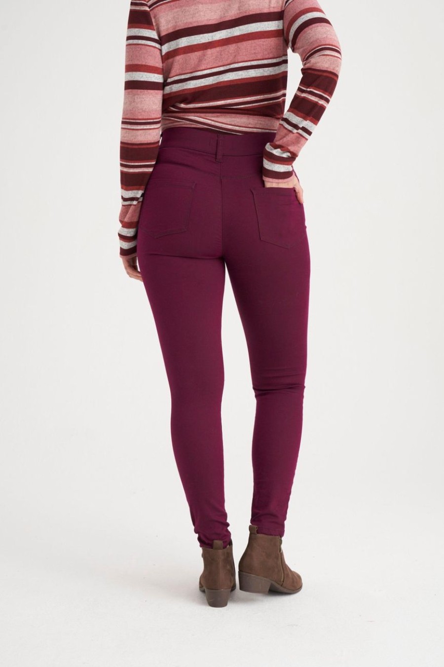 Clothing MILADYS | Pull On Slim Leg Twill Jeggings Berry Plum