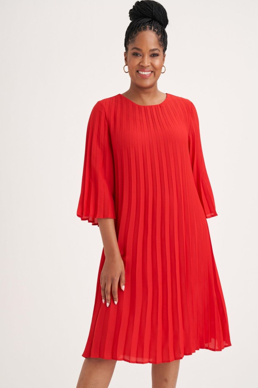 Clothing MILADYS | Pleated A-Line Dress Red Fire Engine Red