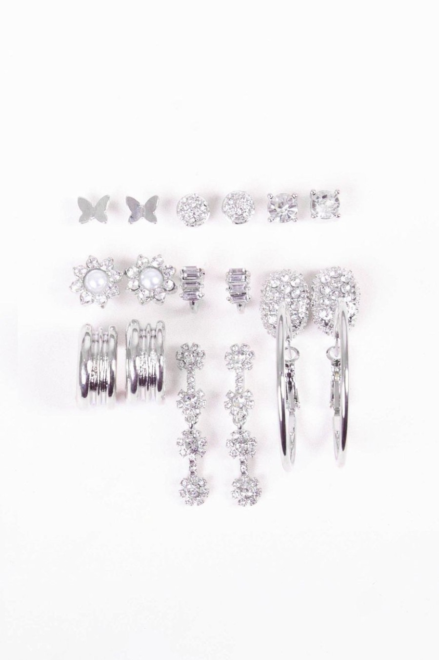 Accessories MILADYS | 9 Pack Earrings Set Silver