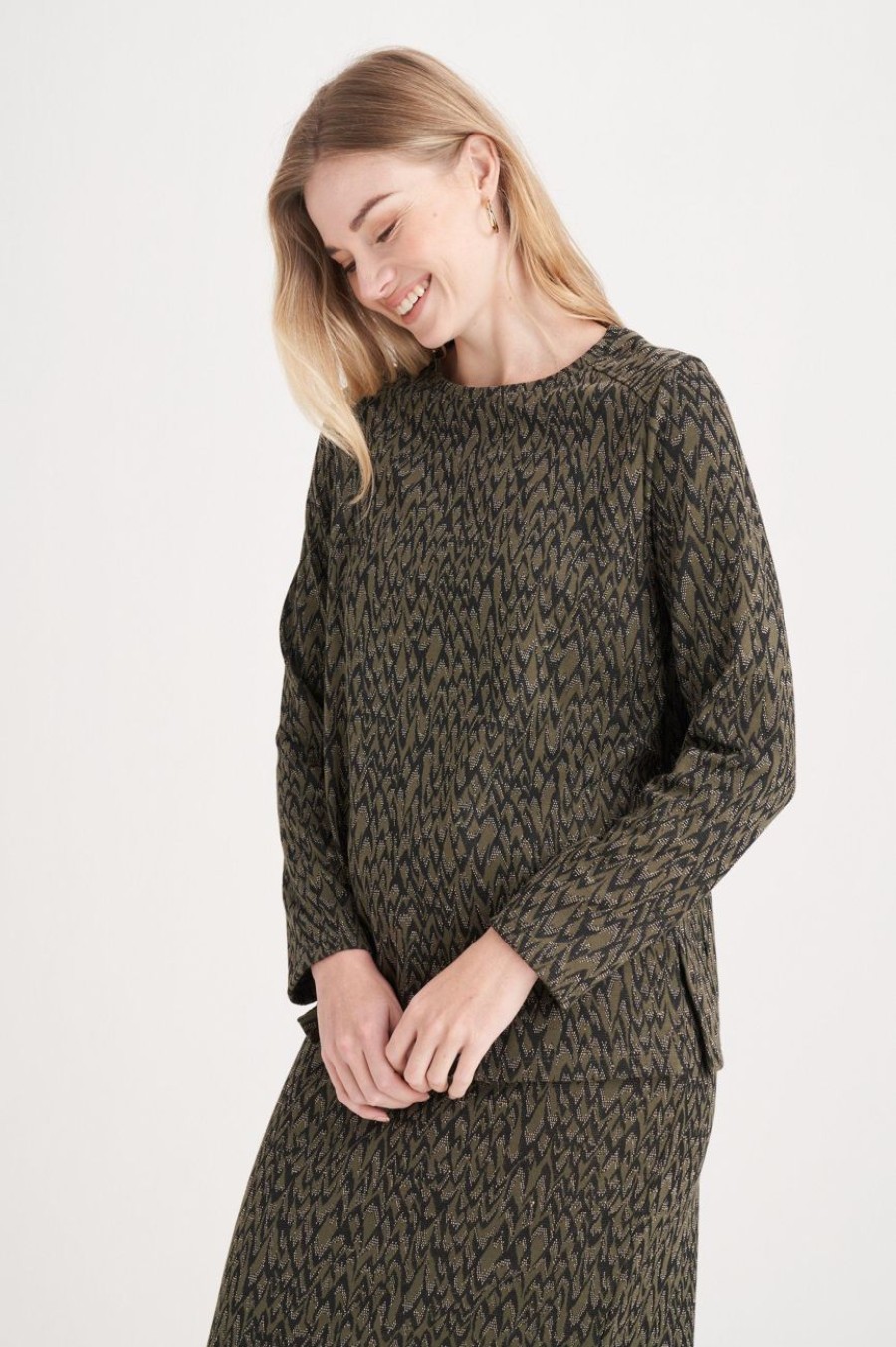 Clothing MILADYS | Jacquard Print Top Olive