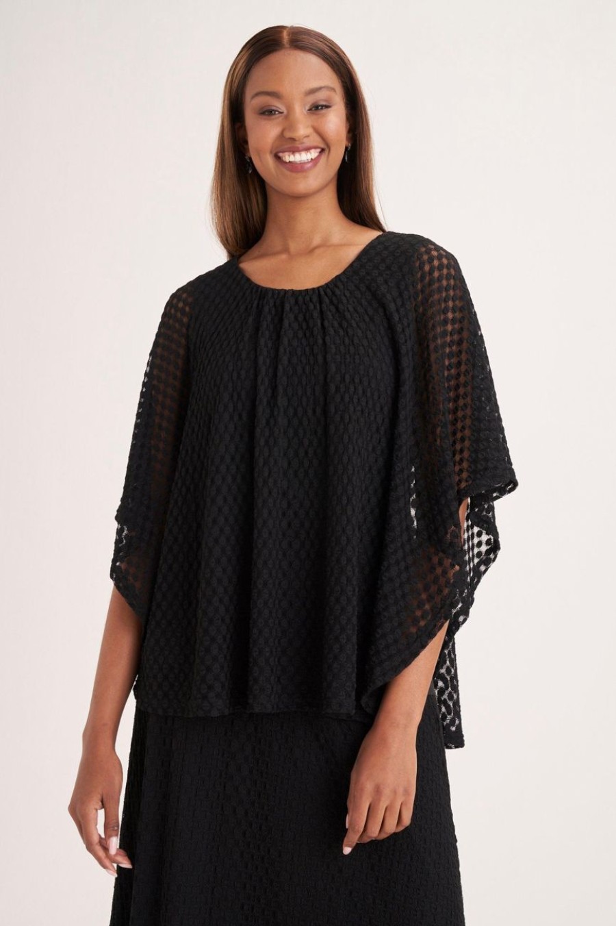 Clothing MILADYS | Lace Batwing Top Black