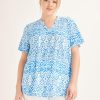 Clothing MILADYS | Geo Print Henley Top Blue Baby Blue