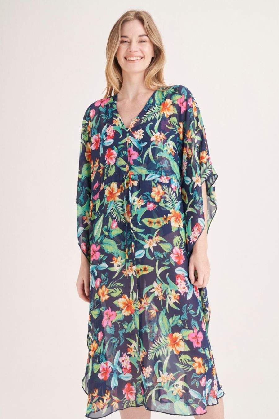 Clothing MILADYS | Tropical Print Swim Cover Up Emerald