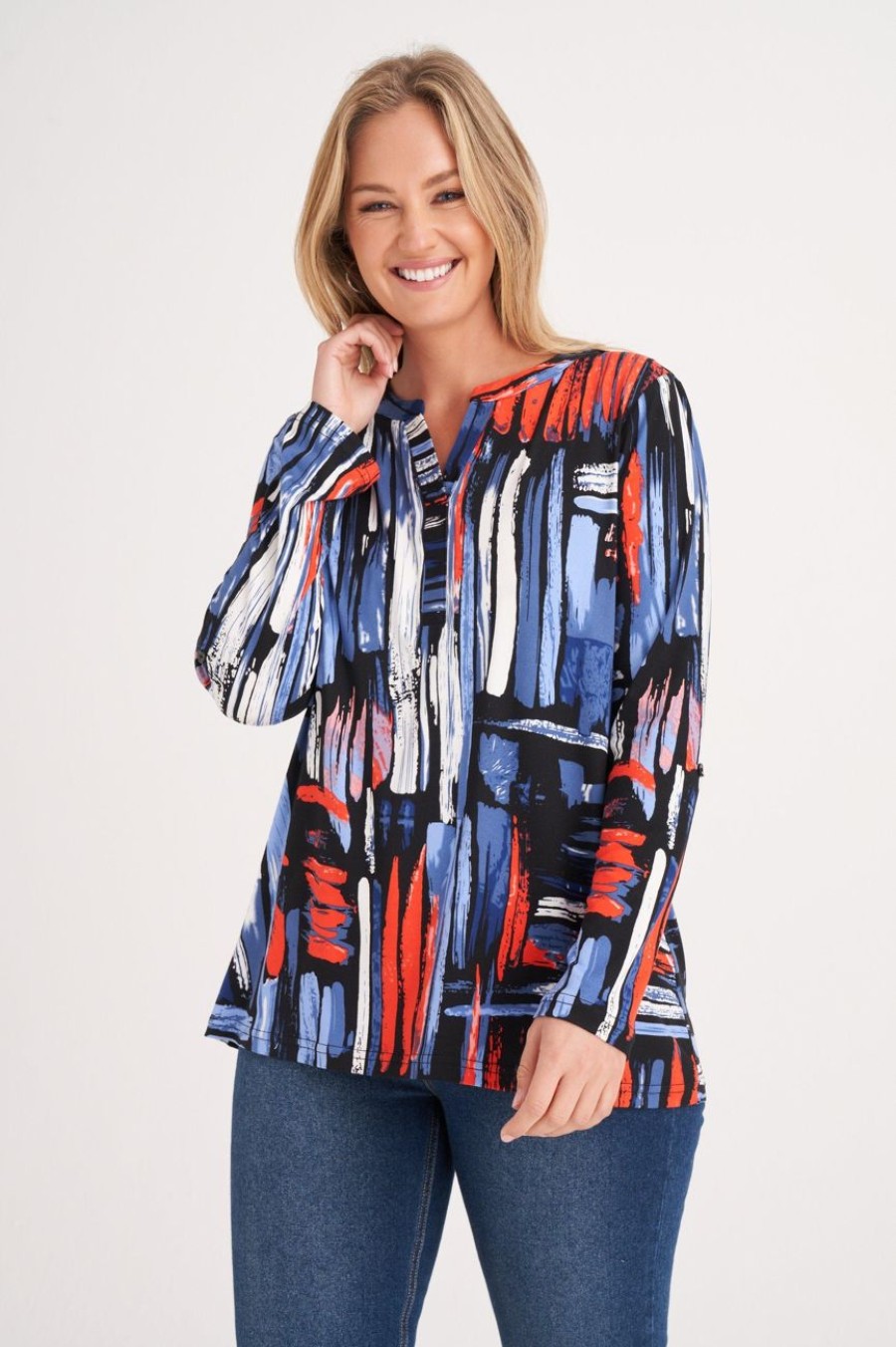 Clothing MILADYS | Abstract Printed Henley Top Multi