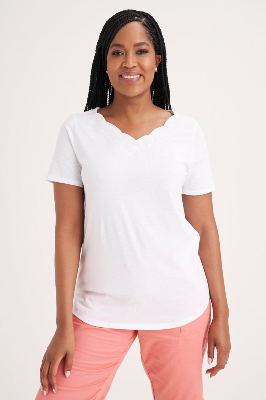 Clothing MILADYS | Scalloped Neckline Tee White