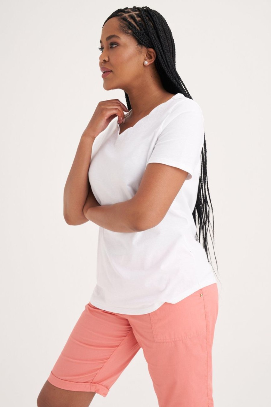 Clothing MILADYS | Scalloped Neckline Tee White