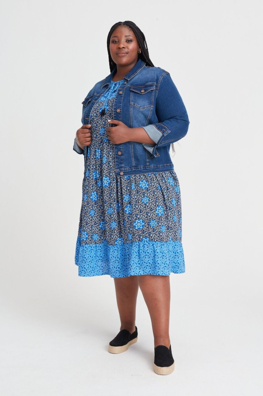 Clothing MILADYS | Printed Peasant Dress Baby Blue