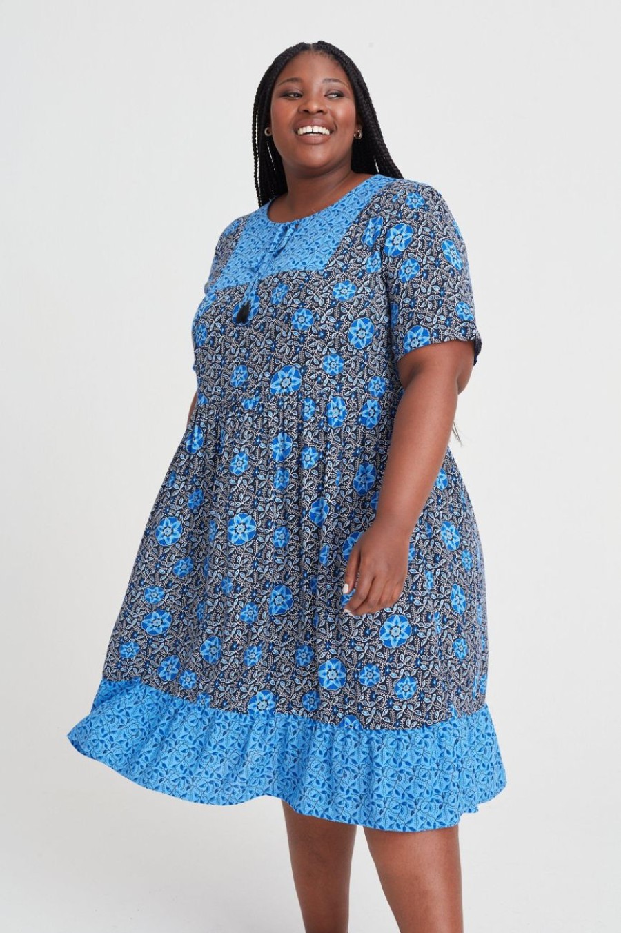 Clothing MILADYS | Printed Peasant Dress Baby Blue