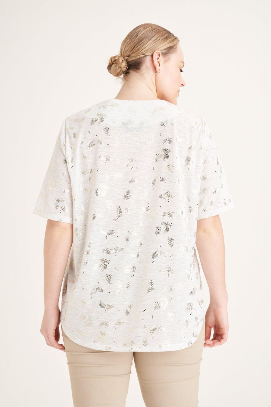 Clothing MILADYS | Foil Print T-Shirt White Oatmeal