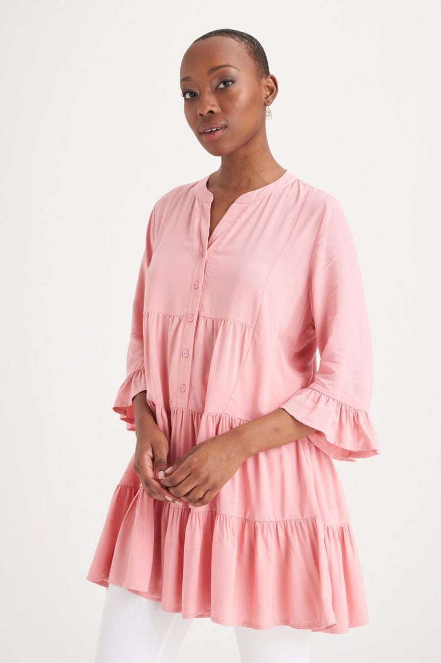 Clothing MILADYS | Tiered Henley Tunic Baby Pink