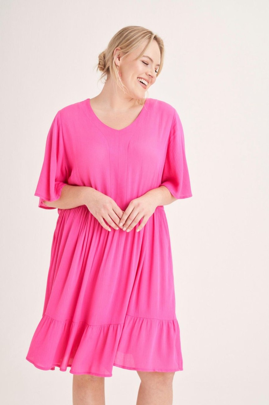 Clothing MILADYS | Tiered Peasant Dress Pink Cerise