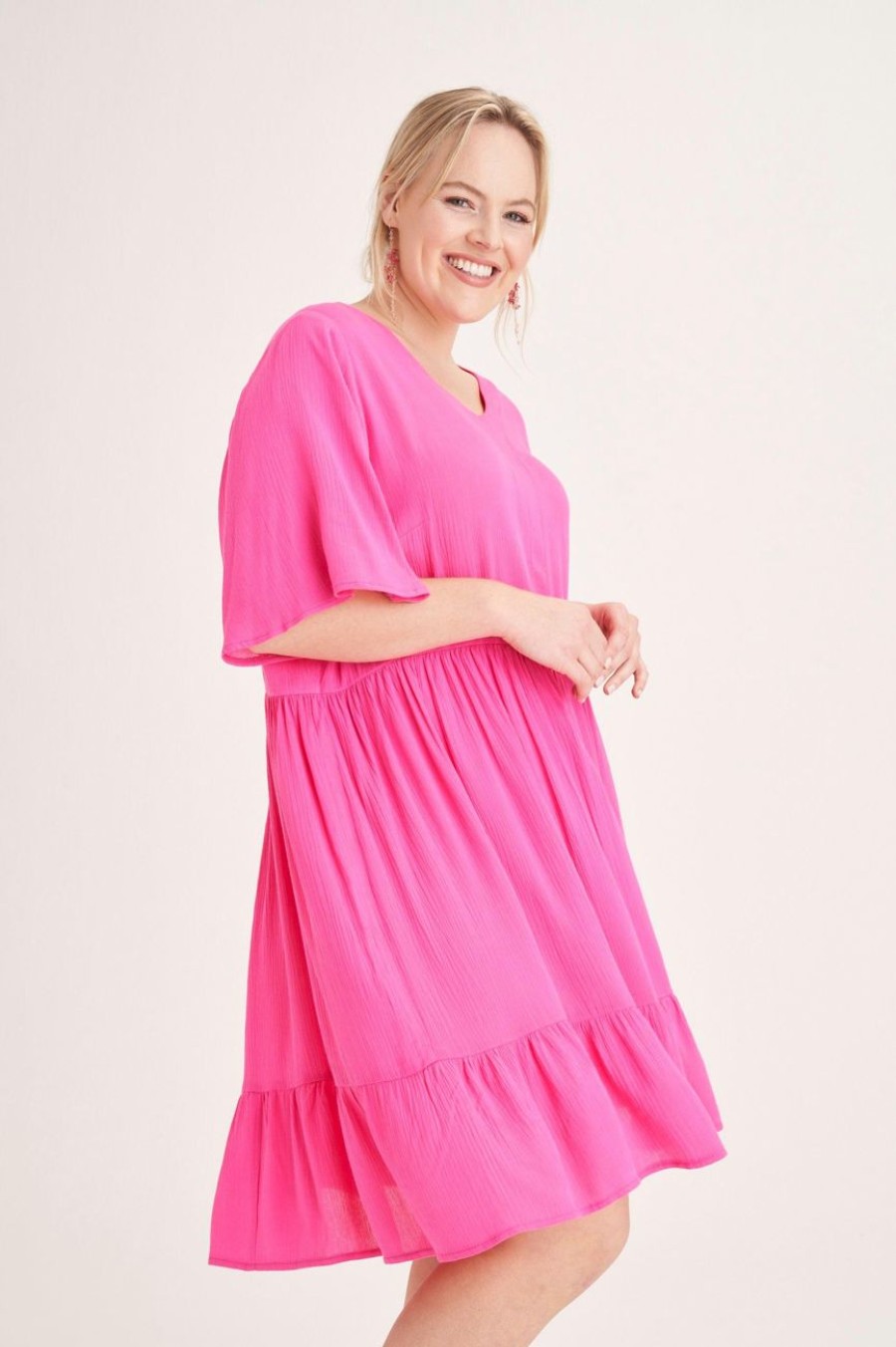 Clothing MILADYS | Tiered Peasant Dress Pink Cerise