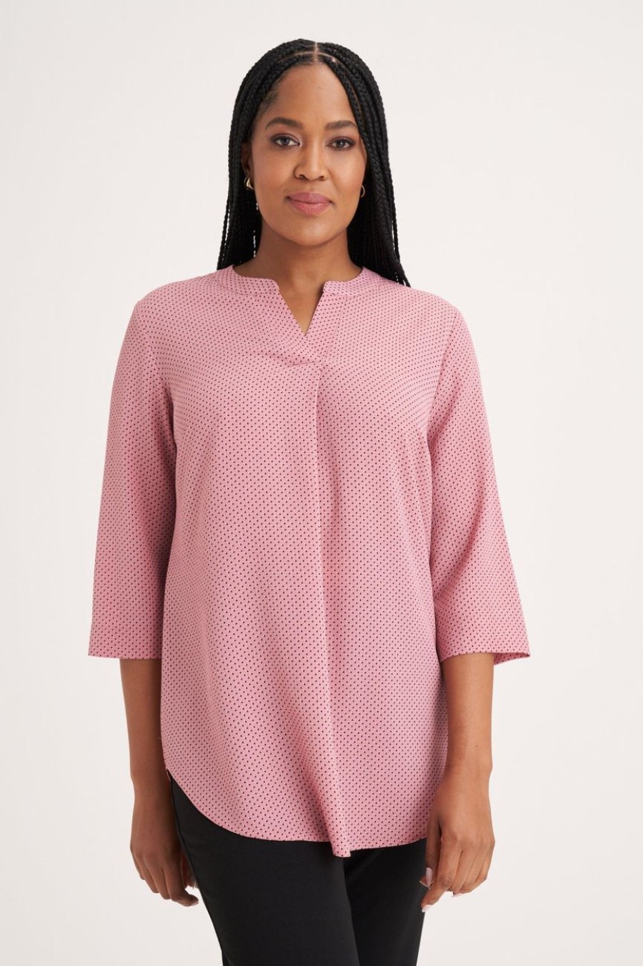 Clothing MILADYS | Printed Henley Top Pink Baby Pink