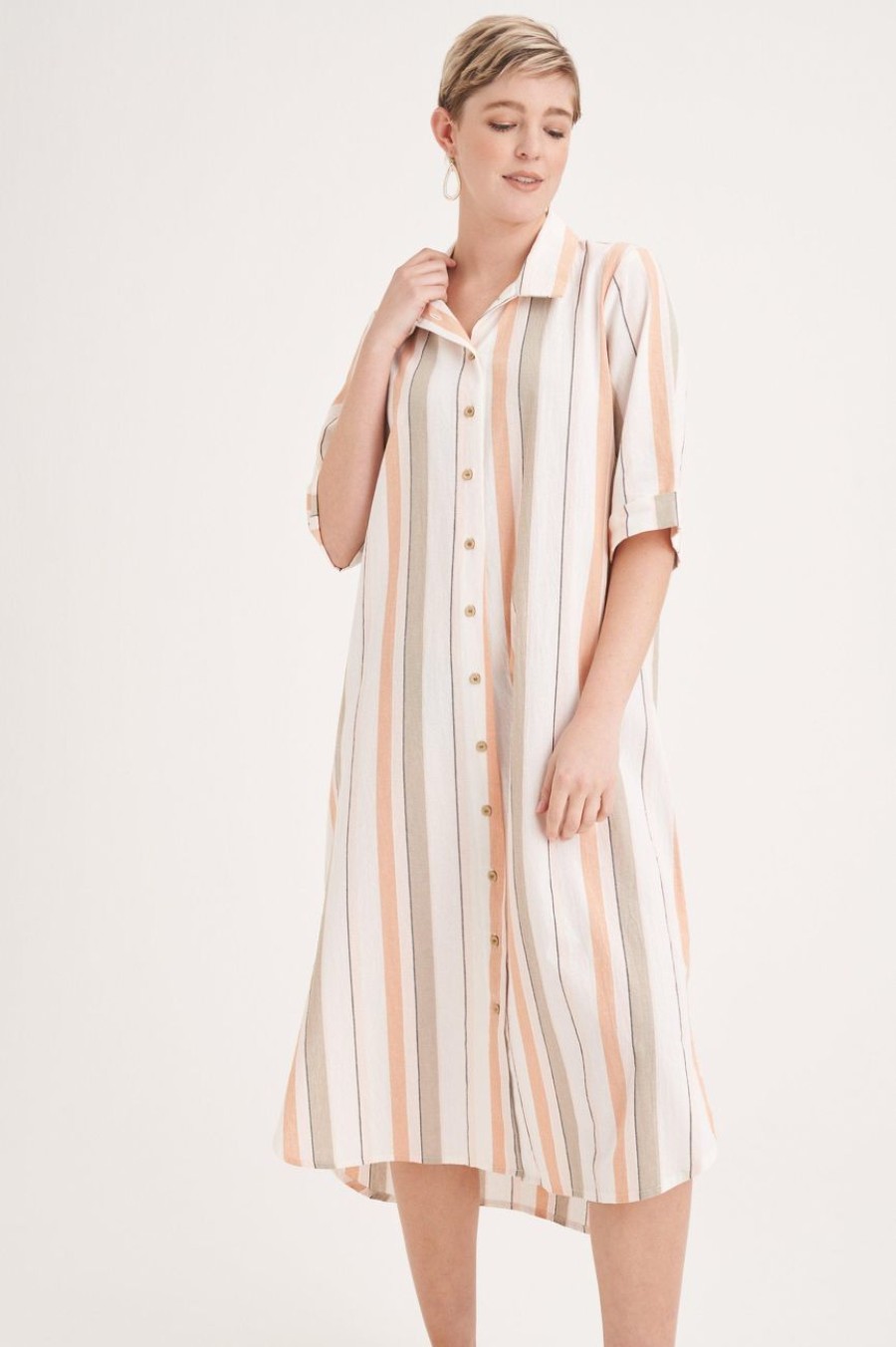 Clothing MILADYS | Stripe Shirt Dress Coral Pink