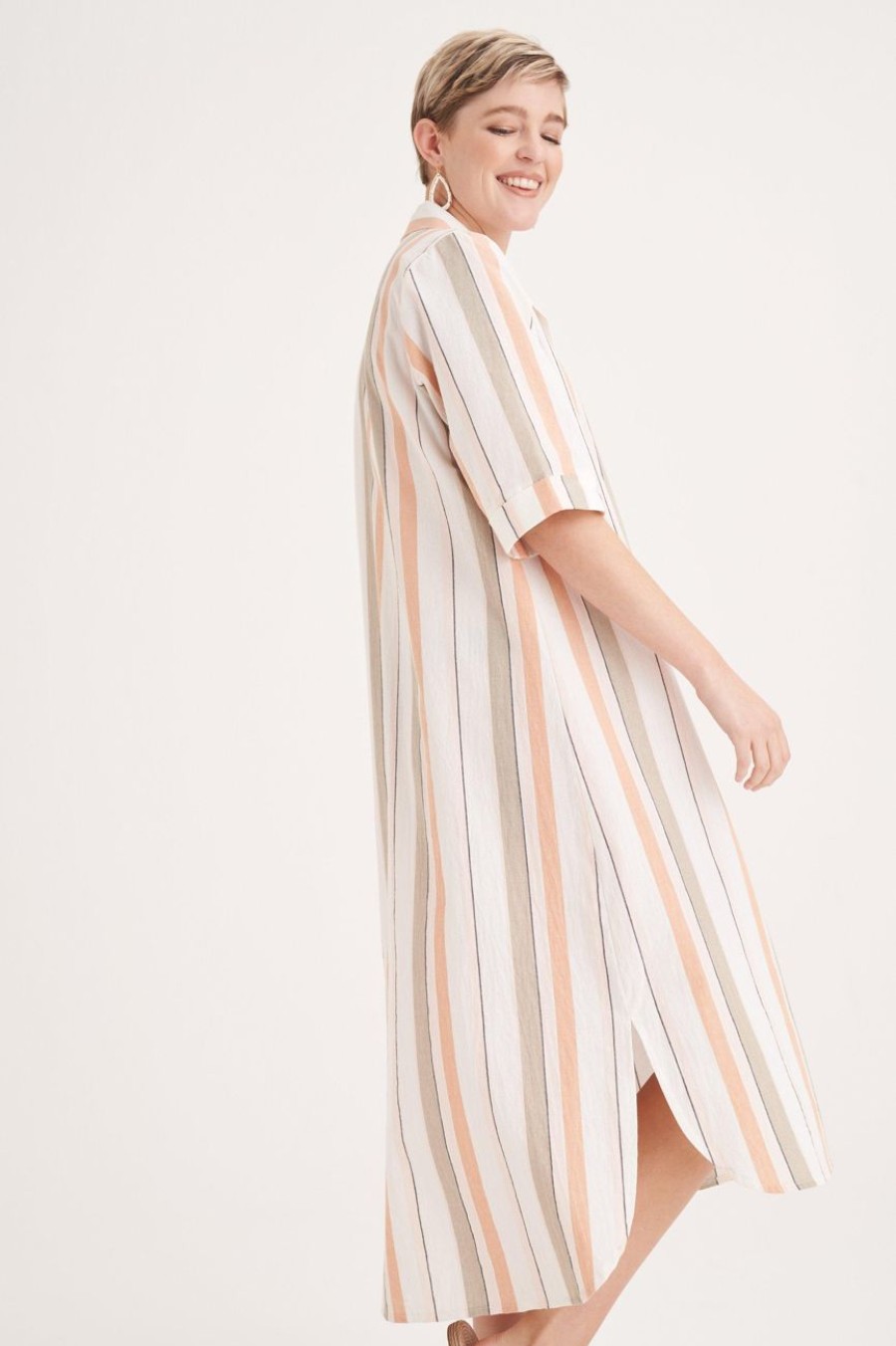 Clothing MILADYS | Stripe Shirt Dress Coral Pink