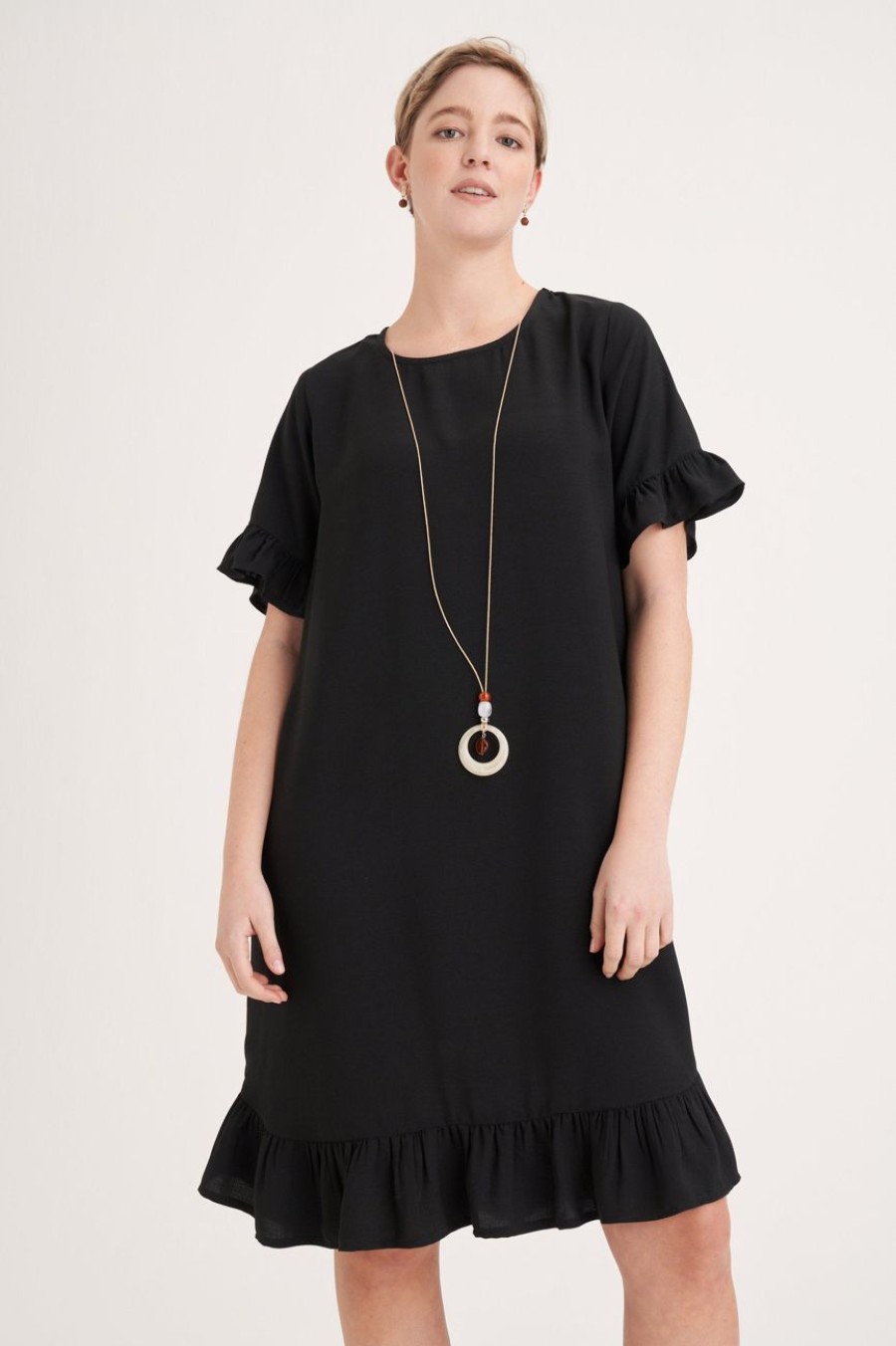 Clothing MILADYS | Shift Dress With Ruffle Trim Black