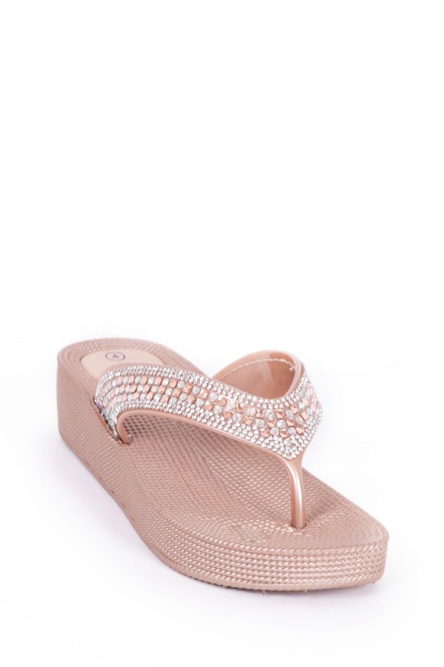 Shoes MILADYS | Thong Sandal Wedge Embellished Antique Gold