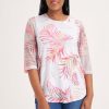 Clothing MILADYS | Leaf Print Mesh T-Shirt Baby Pink