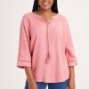 Clothing MILADYS | Lace Trim Henley Top Dusty Pink