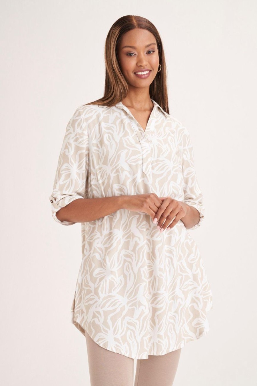 Clothing MILADYS | Floral Henley Tunic Neutral Multi