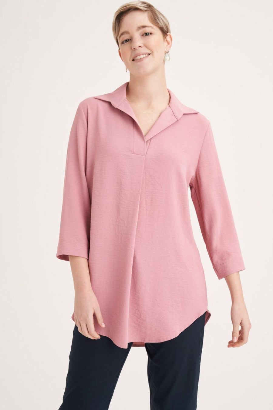 Clothing MILADYS | Collared Henley Top Pink Rose Pink