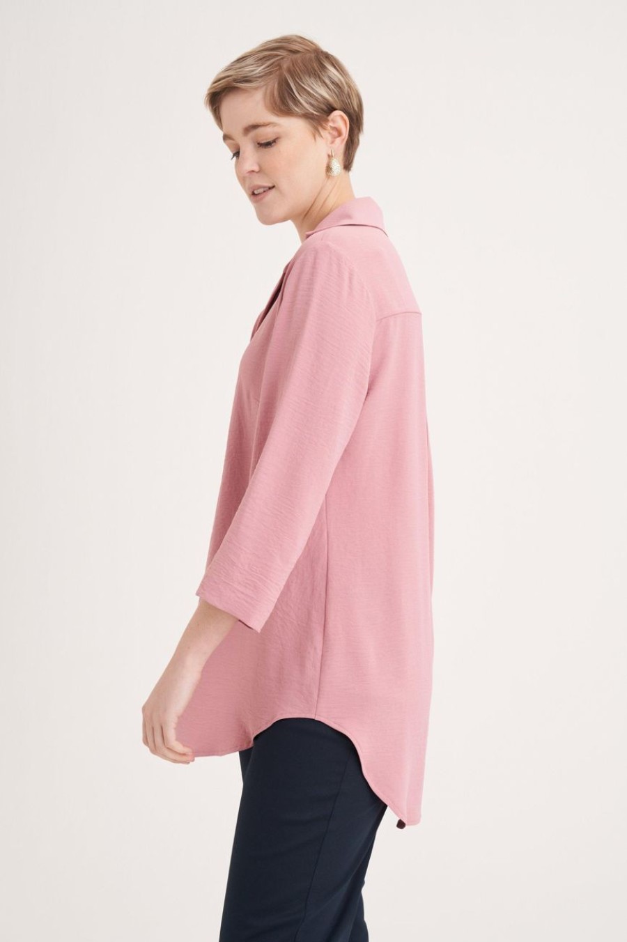 Clothing MILADYS | Collared Henley Top Pink Rose Pink