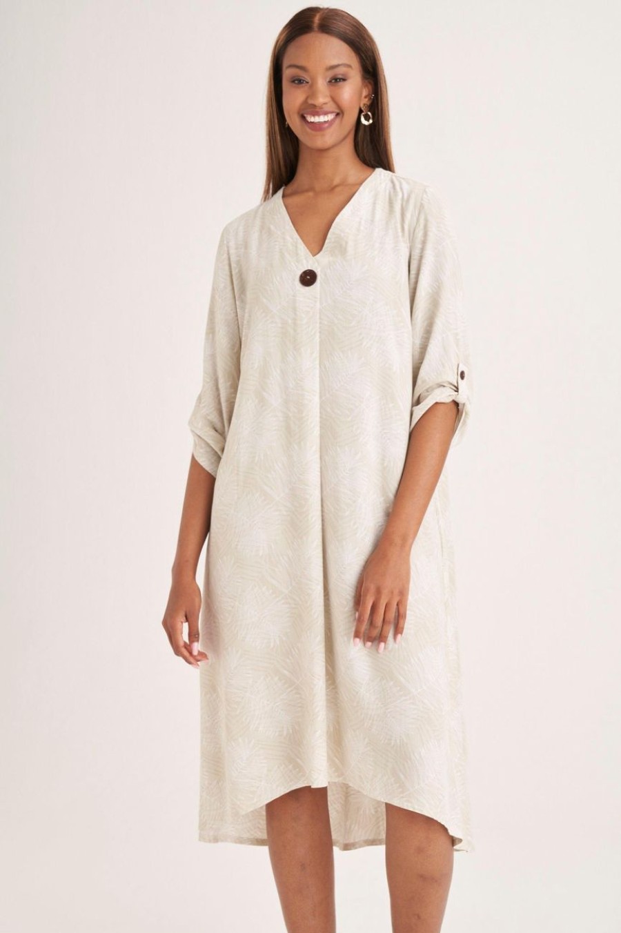 Clothing MILADYS | A-Line Henley Dress Neutral Stone