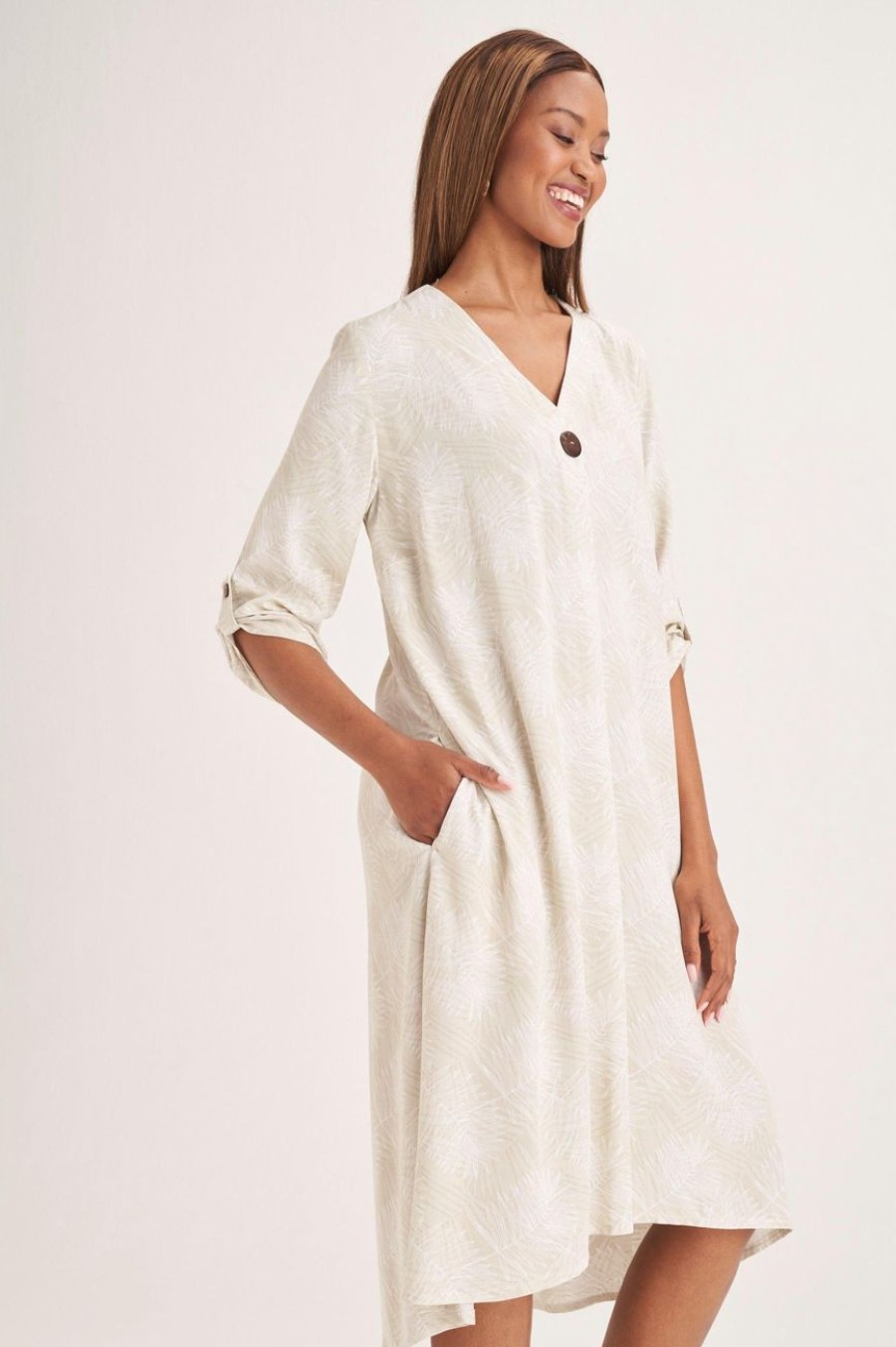 Clothing MILADYS | A-Line Henley Dress Neutral Stone