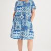 Clothing MILADYS | Paisley Tile Blues Scallop Dress Storm Blue