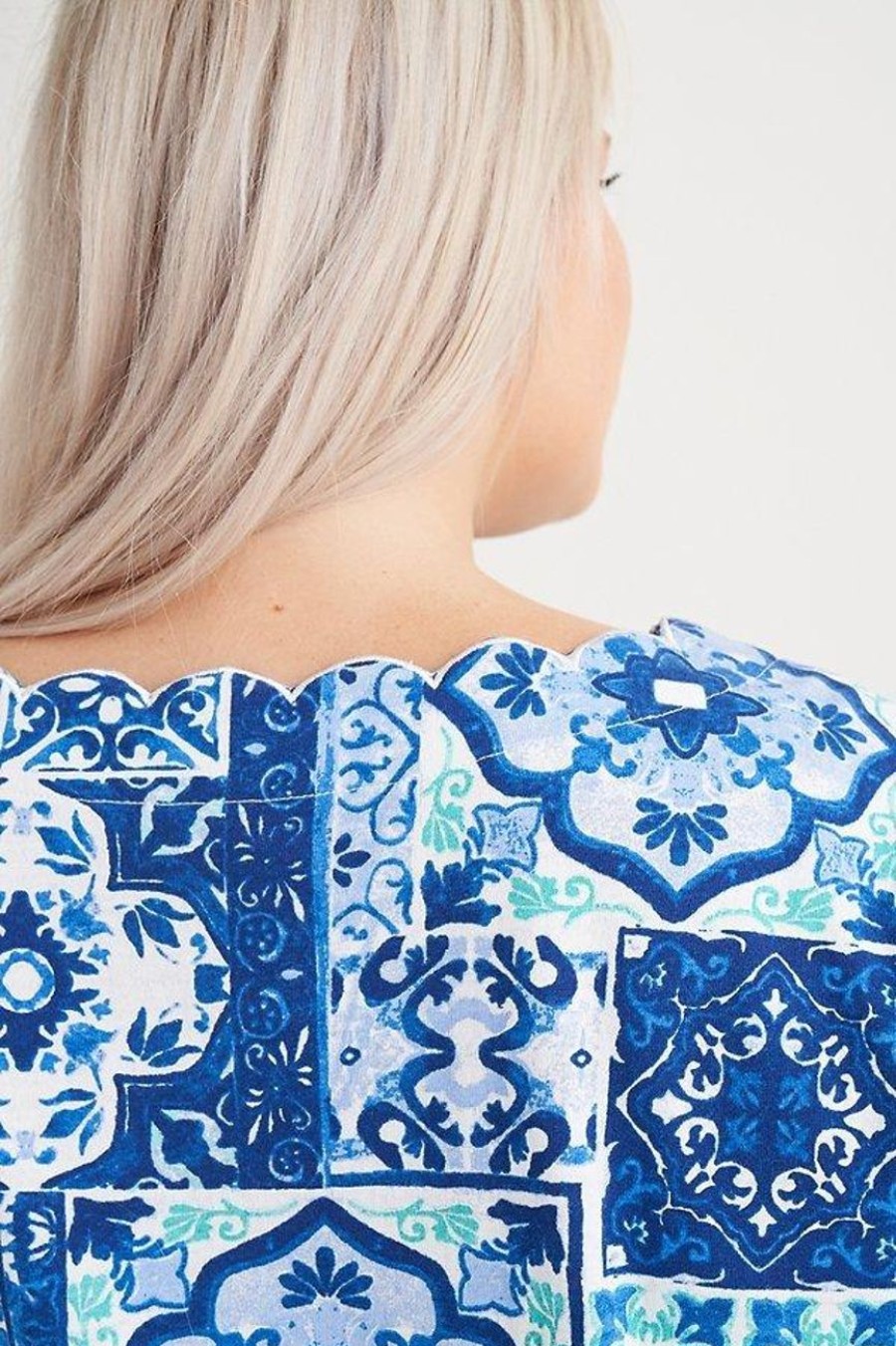 Clothing MILADYS | Paisley Tile Blues Scallop Dress Storm Blue